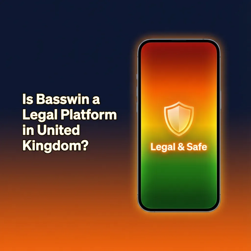 Illustration asking if Basswin is legal in the UK, with licence, privacy, and responsible gambling icons around a betting screen