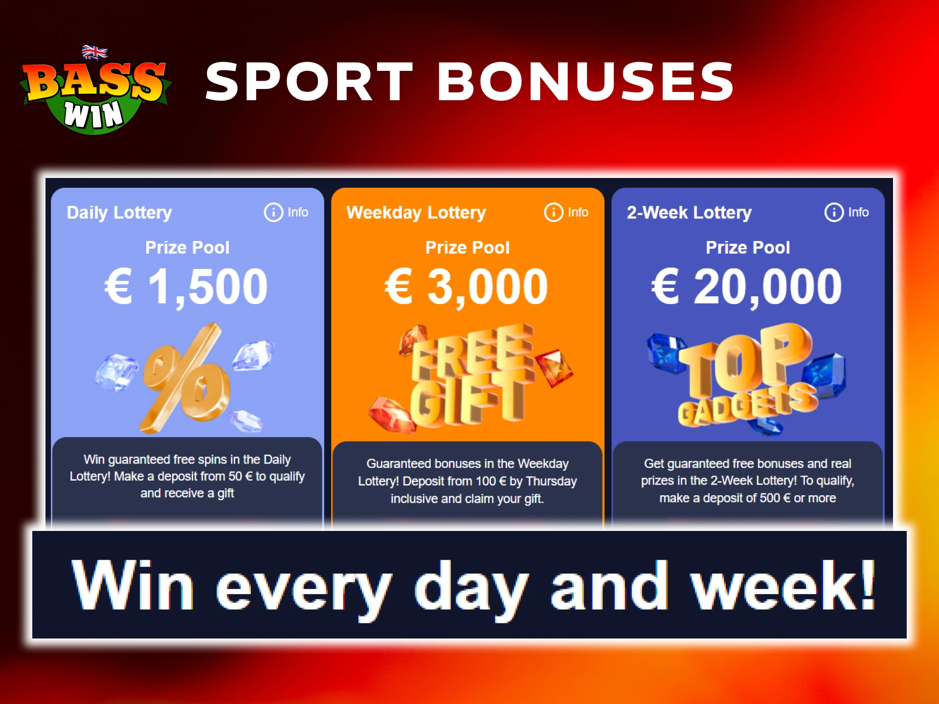 Get additional Basswin Bonuses for more profitable online sports betting.