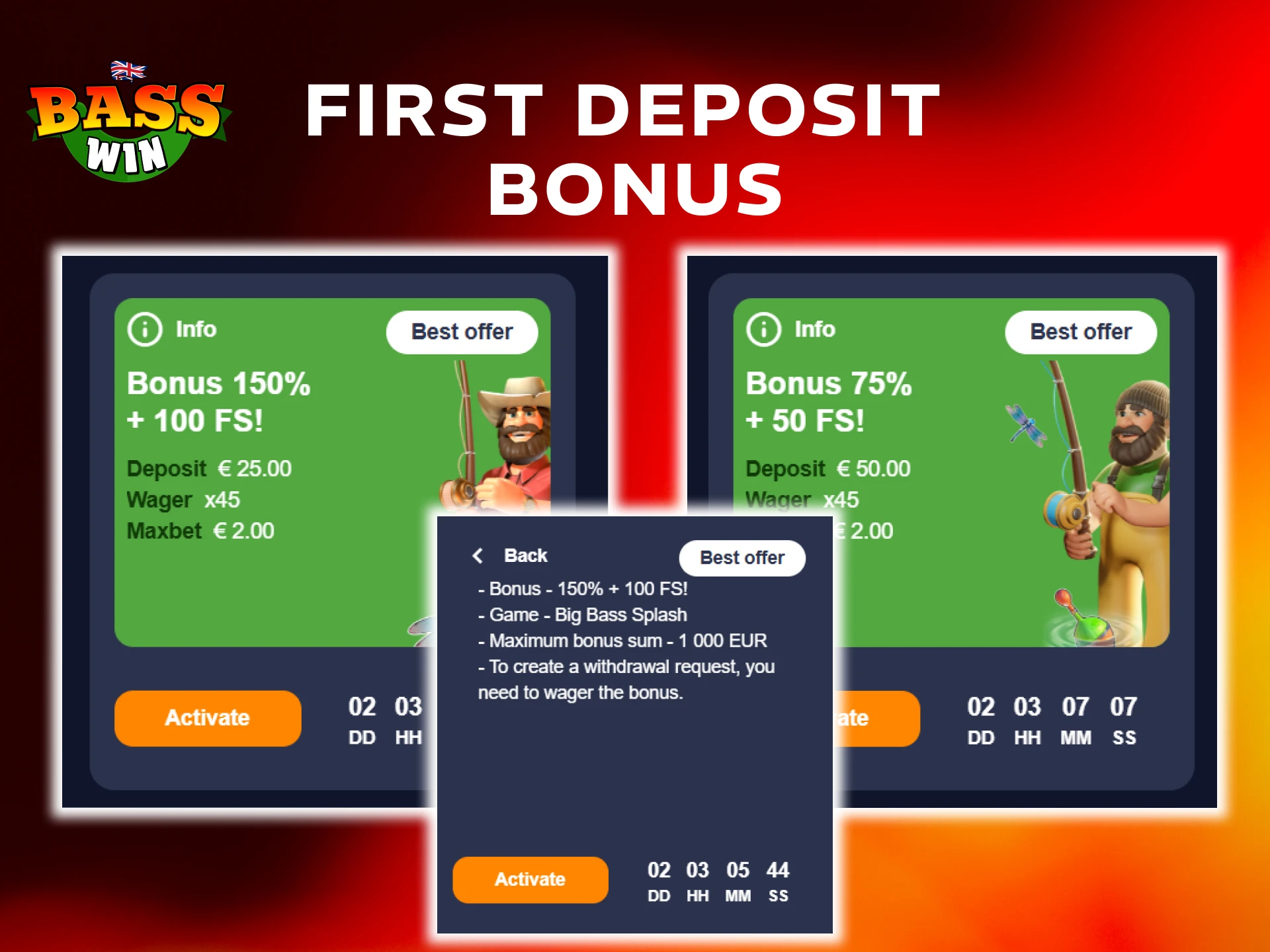 Get the official Basswin Deposit Methods welcome reward for playing.