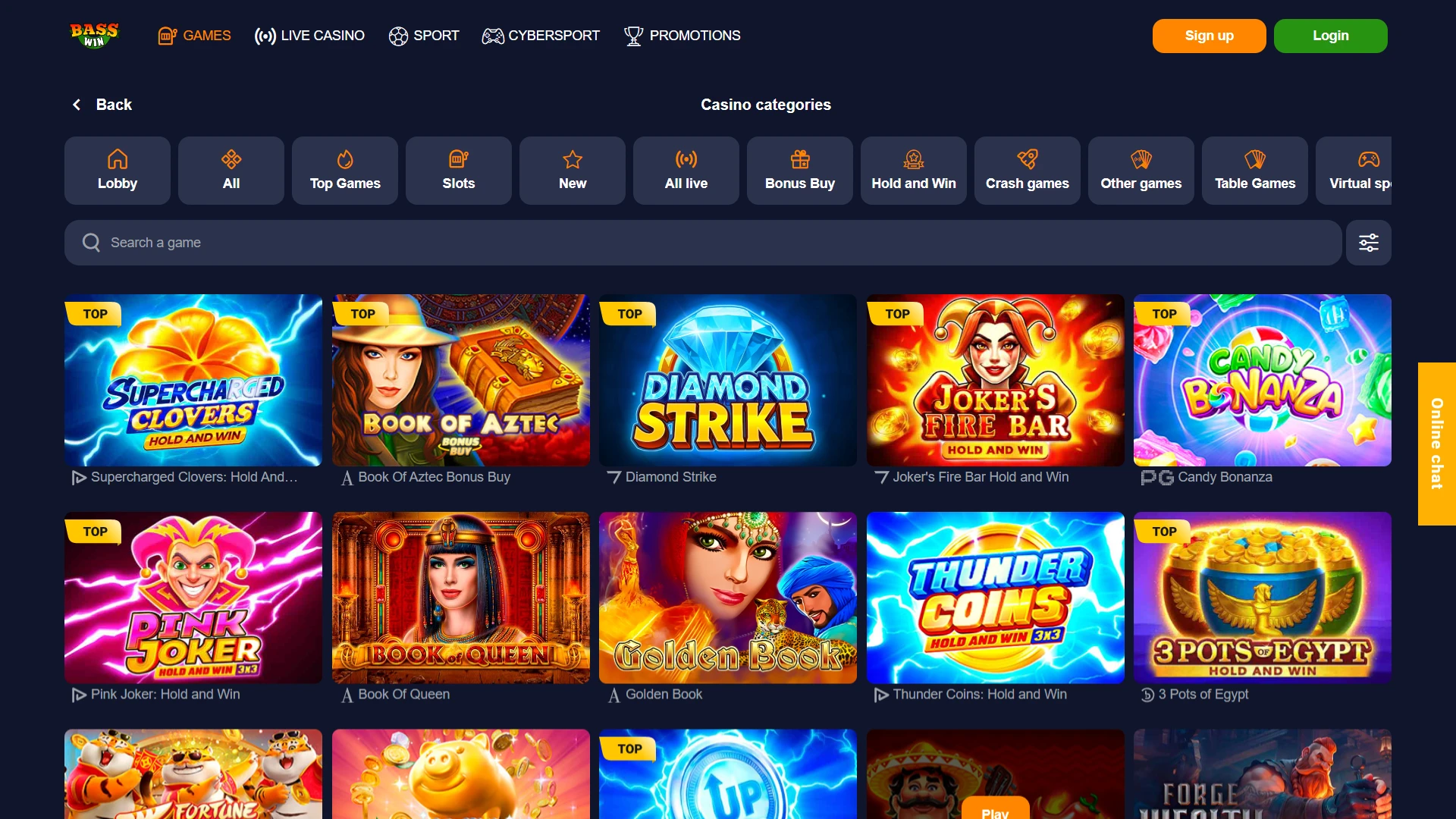 Enjoy premium slots and table games at Basswin online casino.