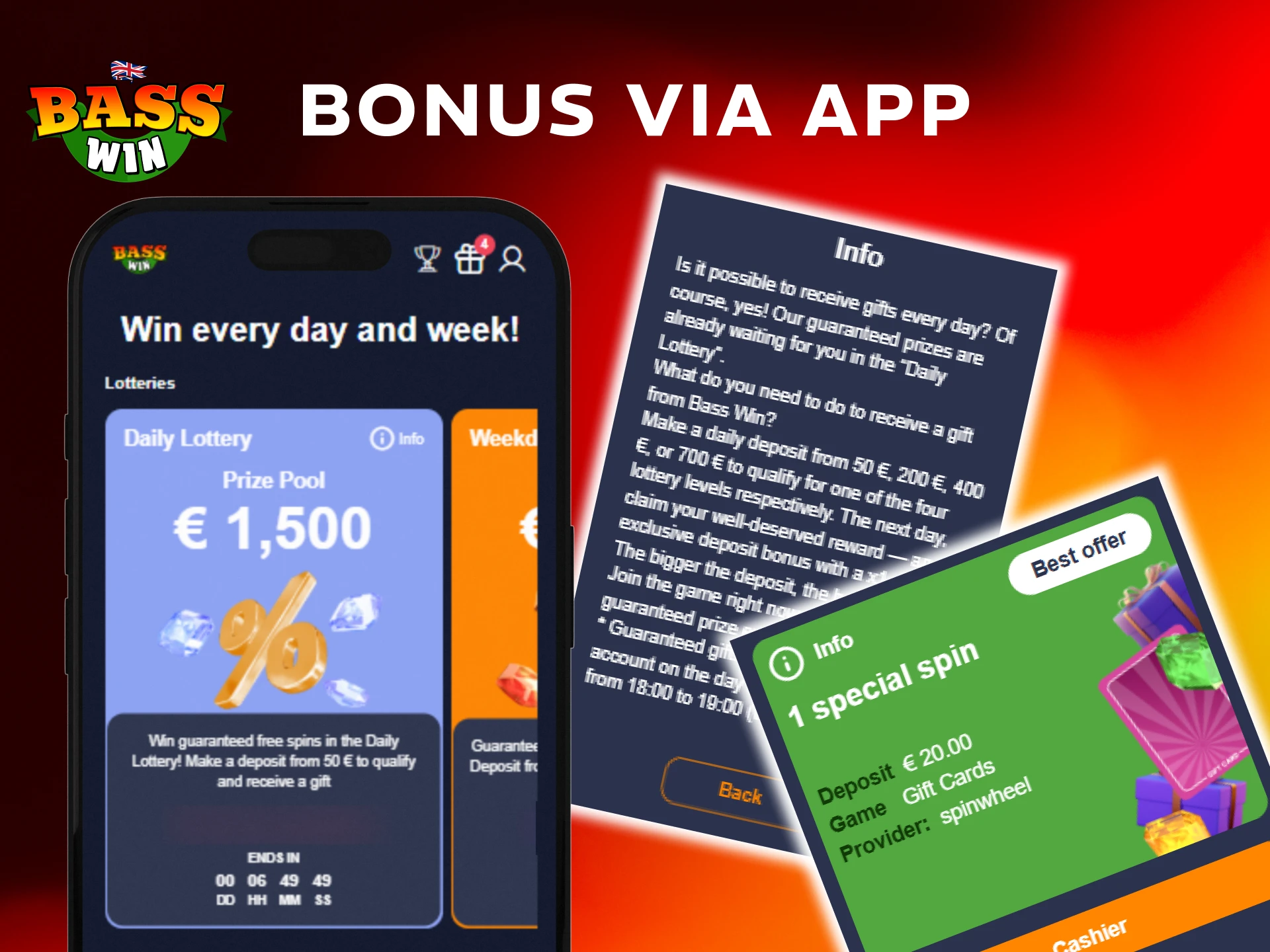 Activate your official Welcome Bonuses Basswin using the mobile application.