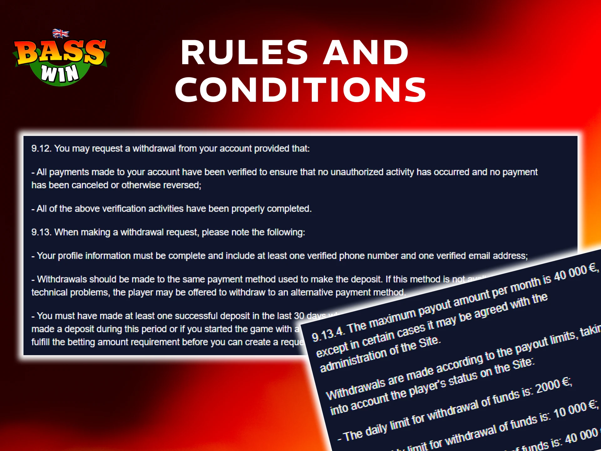 Review the official rules for the Basswin Withdrawal Methods online.